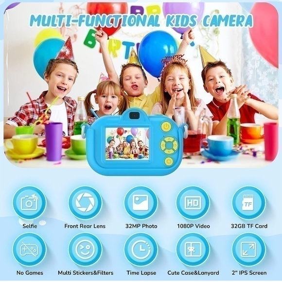 NEW ENGUNS Kids / Toddler Camera Blue 32MP HD Digital Camera Toy 32GB Card - Picture 2 of 6